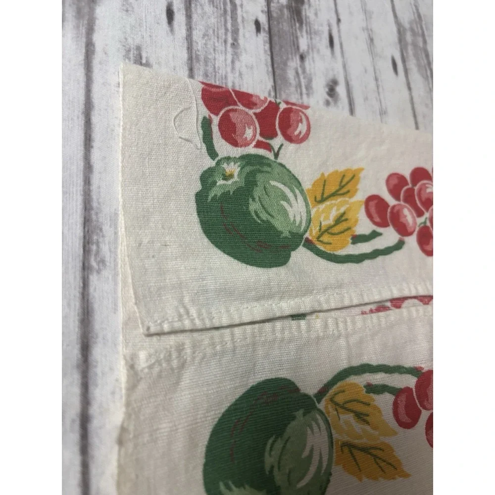 Vintage 1950s Cotton Kitchen Towels PAIR Floral Grapes Green Red Yellow